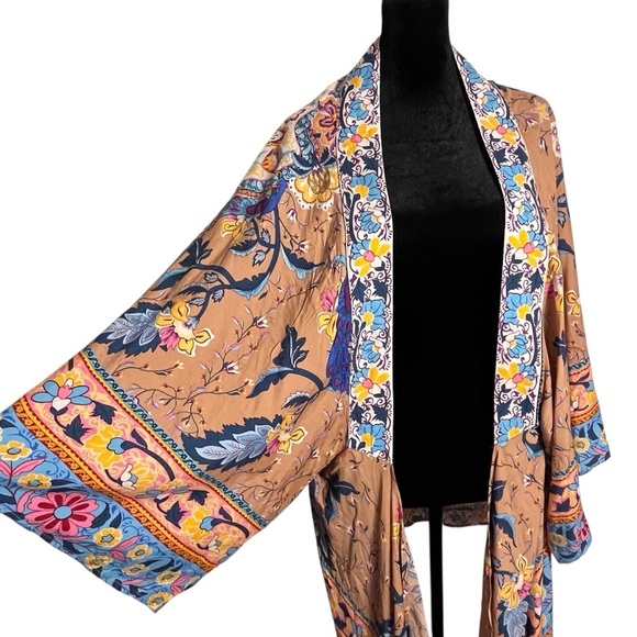 Umgee Boho Floral Kimono with Multicolor Design Layering Piece L/XL - Picture 4 of 11